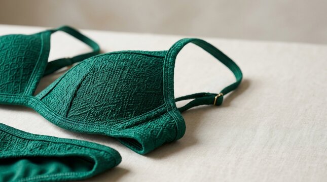 Elegant green textured lingerie set close up detail