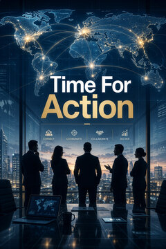 Global Business Leaders Planning Strategic Growth Time For Action Concept