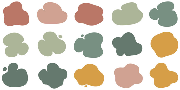 Collection of organic fluid shape blobs in earthy tones for creative abstract background design