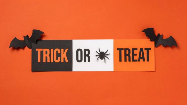 Halloween trick or treat sign with bats and spider