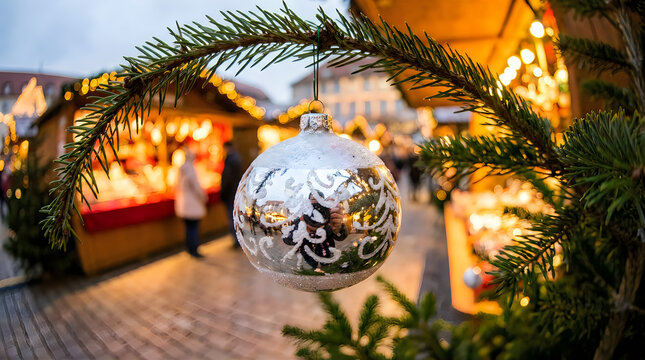 Wide angle lens distortion closeup of Christmas ornament with exaggerated curve

