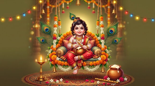 festival of happy shree krishna janmashtami abstract design background.