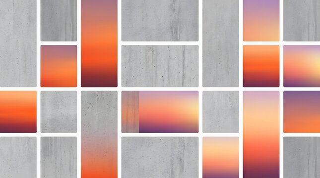 Modern minimalist digital interface with abstract sunset colors and grid layout for UI UX design and technology visualization