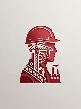 Industrial engineer helmet and factory machinery logo