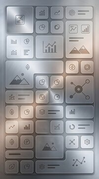 Modern minimalist digital interface with UI UX dashboard elements on a sleek grey background for technology and data visualization