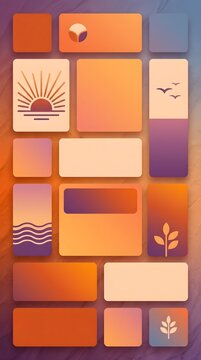 Modern digital user interface design with minimalist grid layout in warm orange and purple tones ideal for technology dashboard and UI concepts