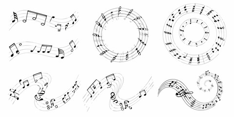 musical notes on staffs in elegant black and white vector illustrations music notation clef quaver semiquaver treble bass illustration artistic © Dayal