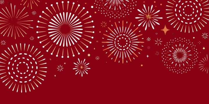 fireworks display on deep red background celebration festival explosion sparkle burst pattern vector illustration graphic design art event party holiday