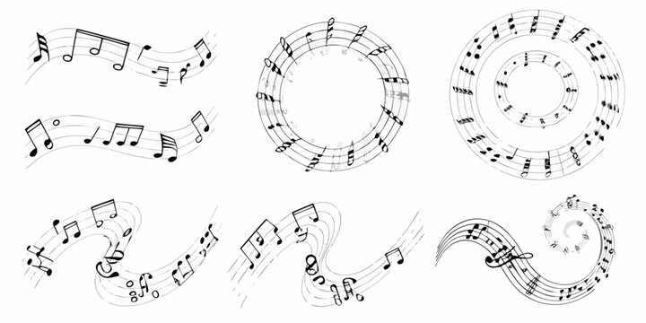 musical notes on staffs in elegant black and white vector illustrations music notation clef quaver semiquaver treble bass illustration artistic