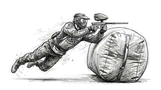 Dynamic diving player with marker paintball vector