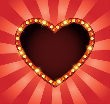 Hollywood style illuminated heart sign template with empty copy space center