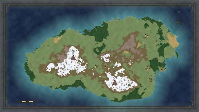 Adventure Fantasy Map with Trade Roads Connecting Cities and Villages - Board Game Style Map Illustration