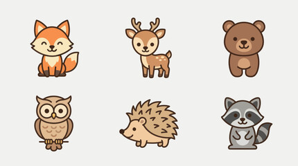 Fototapeta premium Cute woodland animal icons