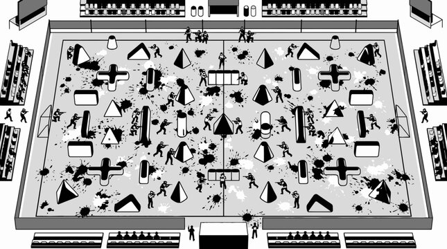 paintball vector illustration of isometric arena layout with players