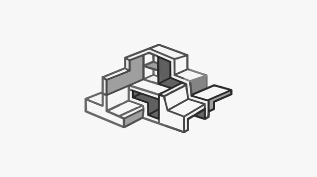 Elegant Isometric of a Modern Minimalist Penrose Triangle Impossible Staircase in Gray Shades with high quality professional line art symbols for modern creative design and digital branding projects
