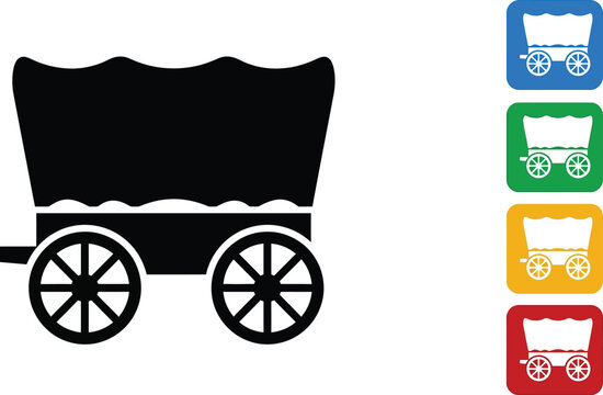 Black silhouette of a western pioneer covered wagon icon 