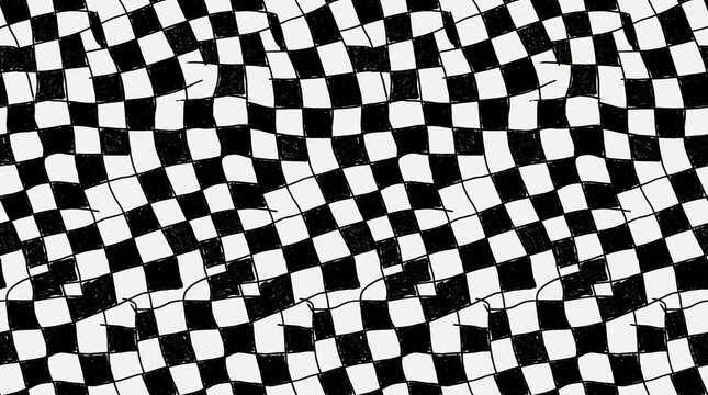 Abstract Distorted Checkerboard Seamless Pattern Vector Texture in Wavy Black and White Tiles for Creative Backdrop