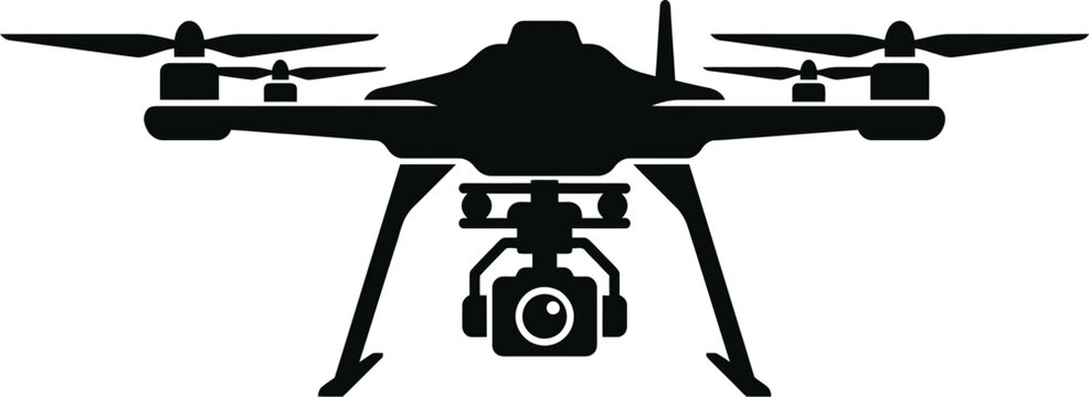 Black silhouette of a quadcopter drone with a camera