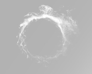 Naklejka premium White circular smoke halo realistic vapor swirl ring abstract smoky fog frame isolated premium atmospheric graphic overlay effect