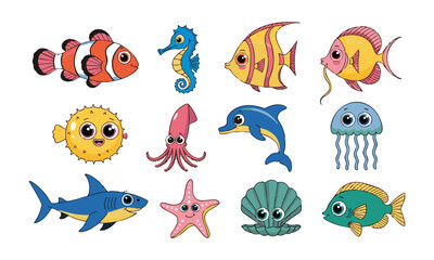 Obraz premium Cute Aquarium Animal Cartoon Collection.