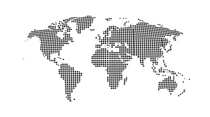 Fototapeta premium World map composed of a black halftone dot pattern on a white background