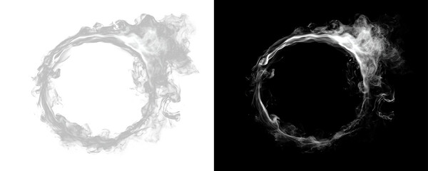 Obraz premium White smoke ring realistic circular vapor frame swirling fog loop abstract smoke circle isolated atmospheric overlay effect