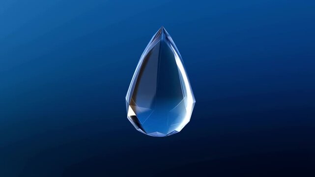 Elegant Rotating Faceted Crystal Water Drop on Gradient Blue Background 3D Abstract Animation
