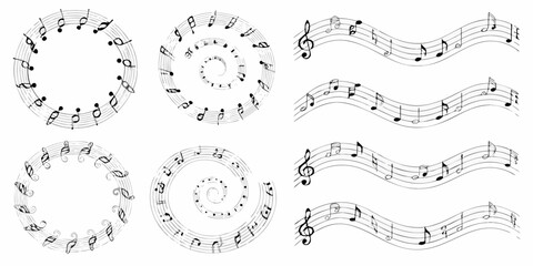 musical notes on staffs in elegant black and white vector illustration music notation clef treble bass symbol icon graphic art © Lalin