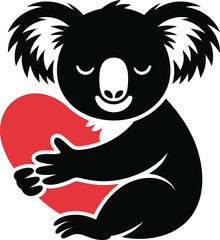 Fototapeta premium Cute koala bear hugging a red heart
