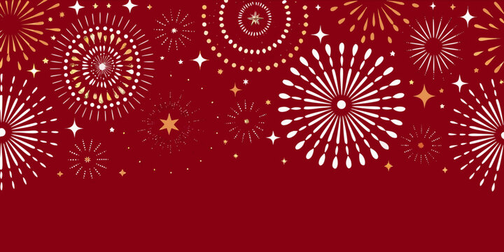 fireworks display on deep red background vector illustration celebration explosion sparkles stars festival party event pattern design graphic art decoration