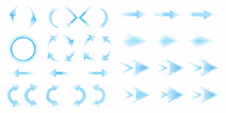 set of glowing light blue directional arrows on white background arrow icons vector graphics elements navigation symbols flow indicators pointers