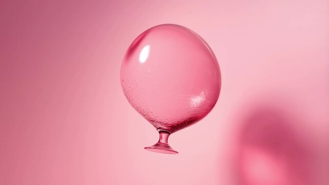 Minimalist abstract slow motion of a pink water balloon floating against a soft pastel background