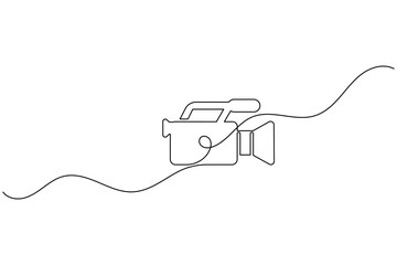 Obraz premium Handheld professional camcorder for journalism continuous one line drawing minimal outline vector illustration
