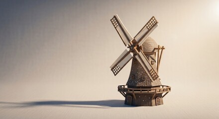 Obraz premium Small wooden windmill model with rotating blades and shadow