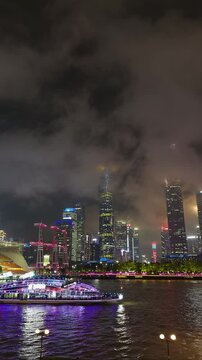 Guangzhou Pearl River Night Skyline City Reflections Atmospheric Evening Shot
