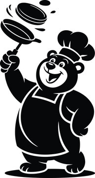 bear chef flipping a pancake in a frying pan