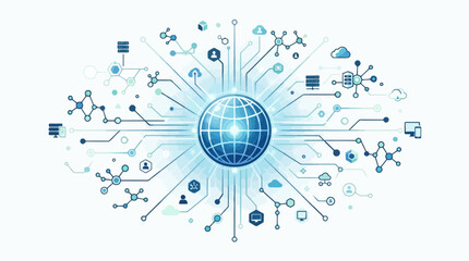 Obraz premium A luminous globe at the center of a digital network, symbolizing global connectivity and technological advancement