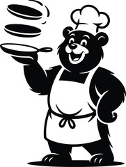 Fototapeta premium Cartoon bear chef cooking pancakes in a frying pan