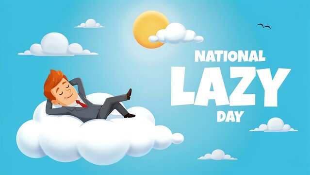 Business man relaxing on a cloud in the sky representing national lazy day concept illustration with relaxing