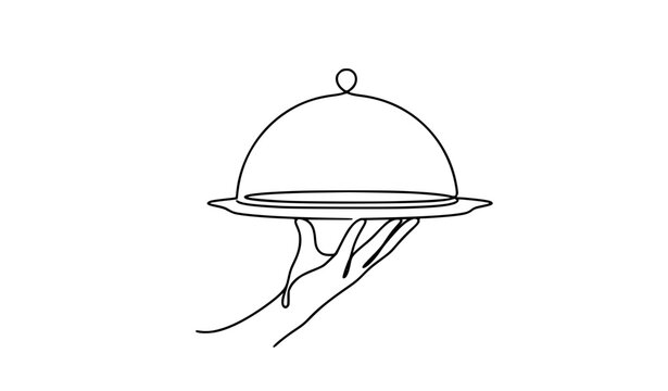 Elegant serving food icon continuous one line vector illustration for catering and restaurant service
