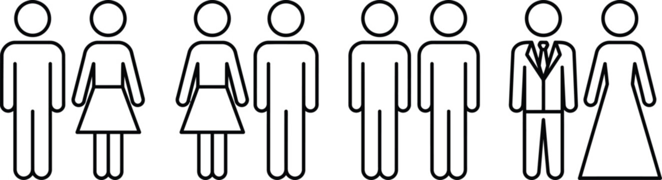 Diverse group of people icon set minimalist line art illustration for teamwork and community concepts