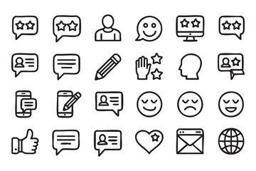 Fototapeta premium Customer Feedback and Five Star Review Outline Icon Set