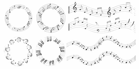 musical notes on staffs in black and white vector illustration music notation clef quavers semibreves minims graphic design art pattern © Apurba