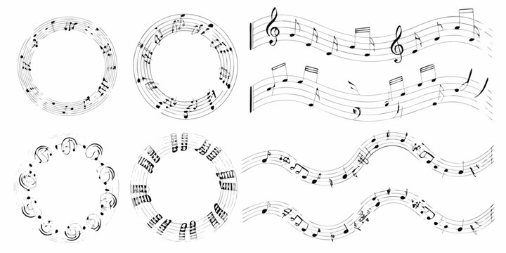 musical notes on staffs in black and white vector illustration music notation clef quavers semibreves minims graphic design art pattern