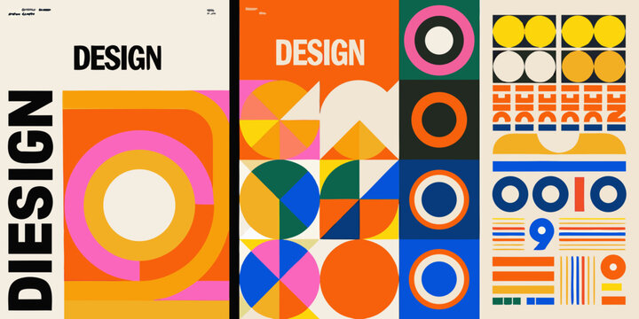 modern abstract geometric posters with overlapping shapes and bold colors design pattern artwork graphic contemporary visual composition circle triangle square