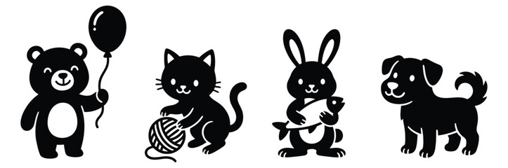 Obraz premium Cute cartoon animals with objects during a celebration on a white background