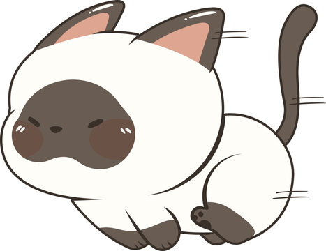 Cute chibi cartoon siamese cat running illustration vector