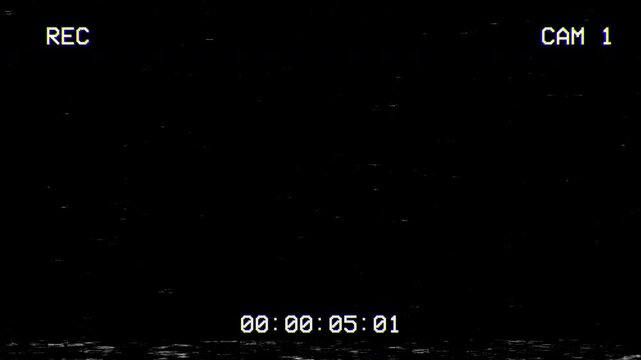 Security camera recording interface with digital overlay and noise