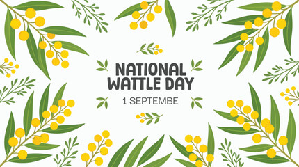 National wattle day 1 september greeting card with golden wattle flowers australian september greeting botanical illustration celebration national background decorative celebrating sunshine © Md Hazrat Ali