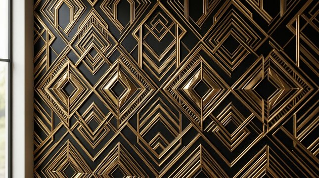 Elegant geometric art deco pattern metallic gold black luxury texture